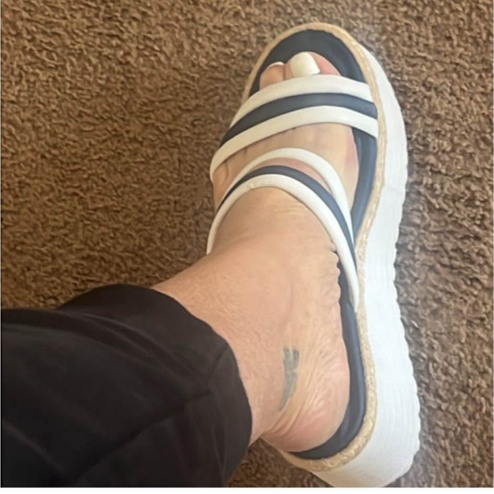 Stylish White and Black Strappy Platform Sandals